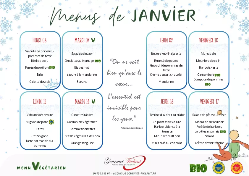 menu cantine janvier 2025